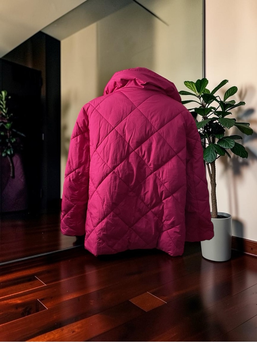 NWOT Talbots Quilted Puffer Jacket in Deep Fuchsia P:28” L:32.5” - Picture 3 of 6